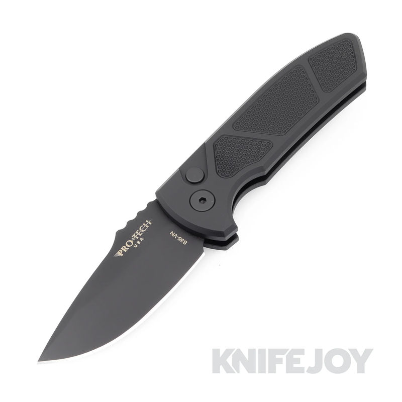 Pro-tech Knives PTLG407 Auto SBR Short Bladed Rockeye S35VN Black Blade with Machine Textured Black Handles