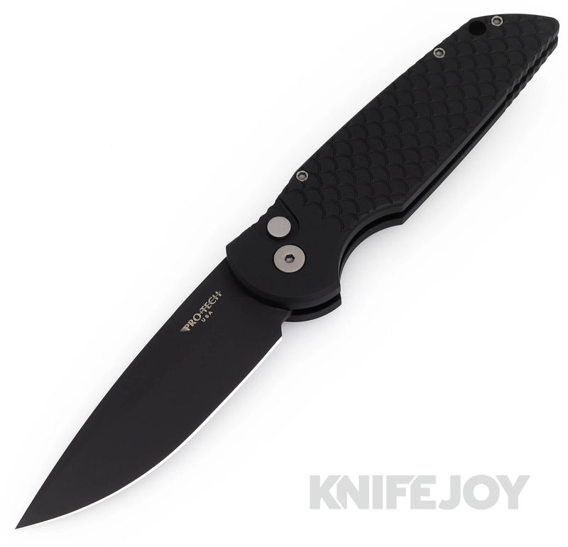 Pro-tech Knives TR-3X1MC Tactical Response 3 Auto Folder Plain Edge Clip Point Black Magnacut Blade with Fish Scale Textured Black Aluminum Handle