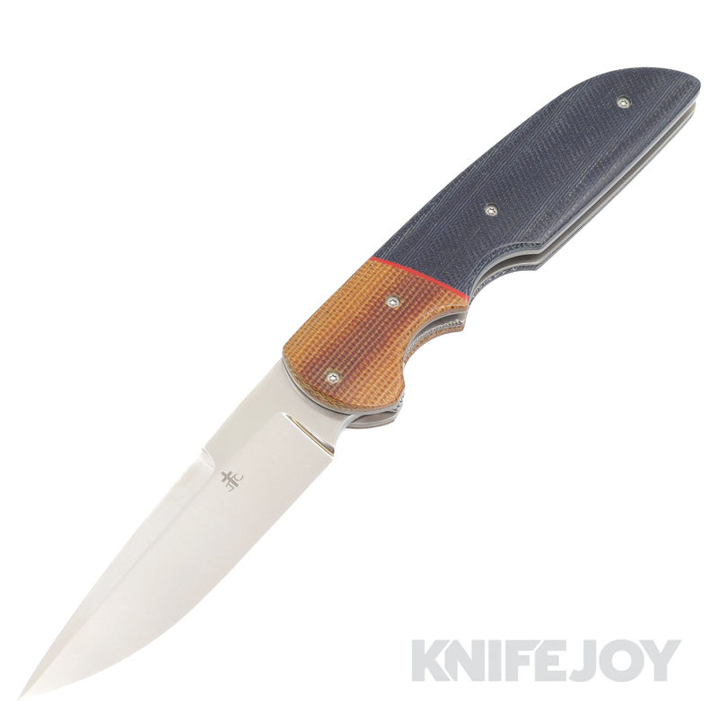 Jason Clark Custom Knives Model #14 Liner Lock Flipper XHP Core Blade with Natural Micarta Bolster/ Blue Jean Micarta Scales