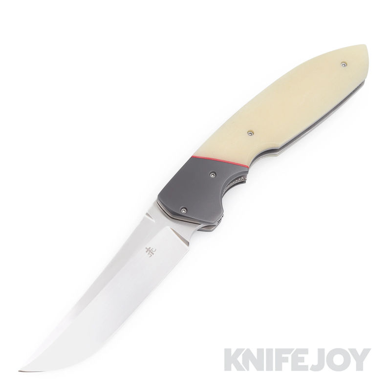 Jason Clark Custom Knives Model #22 Liner Lock Flipper CPM 154 Blade with Zirc Bolsters/ Bone Micarta Scales and Zirc Clip