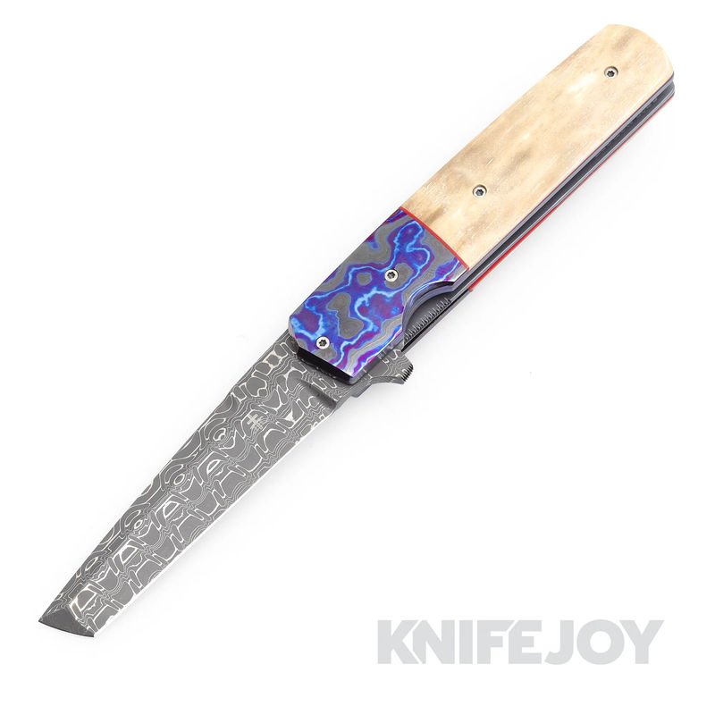 Jason Clark Custom Knives RTP Tanto VF Reptilian Blade with Black Timascus Bolsters/ Mammoth Ivory Scales and Black Timascus Clip