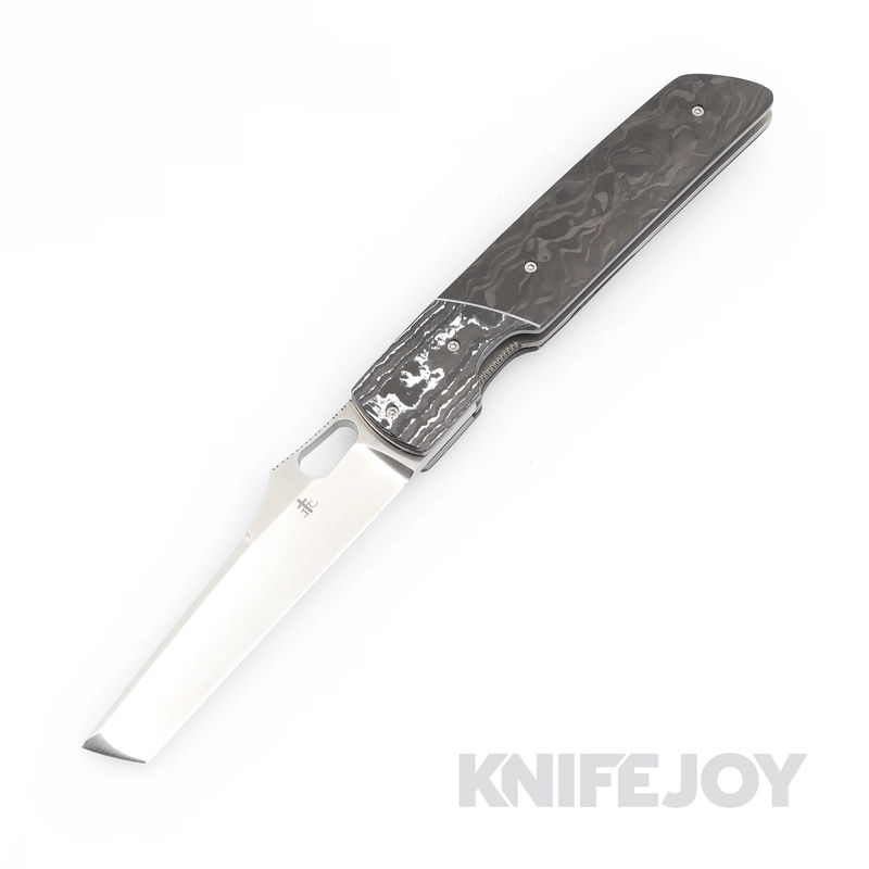 Jason Clark Custom Knives Coach Whip Thumbhole Flipper CPM 154 Blade with Fat Carbon Bolster/ Marbled Carbon Fiber Scales
