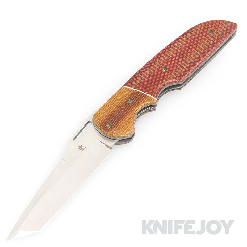Jason Clark Custom Knives Model #14 w/ Firedog Liner Lock Flipper CPM 154 Blade with Natural Micarta Bolsters/ Firedog Micarta Scales