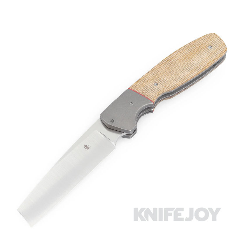 Jason Clark Custom Knives Model #23 Liner Lock Flipper CPM 154 Blade with Titanium Bolsters/ Canvas Micarta Scales