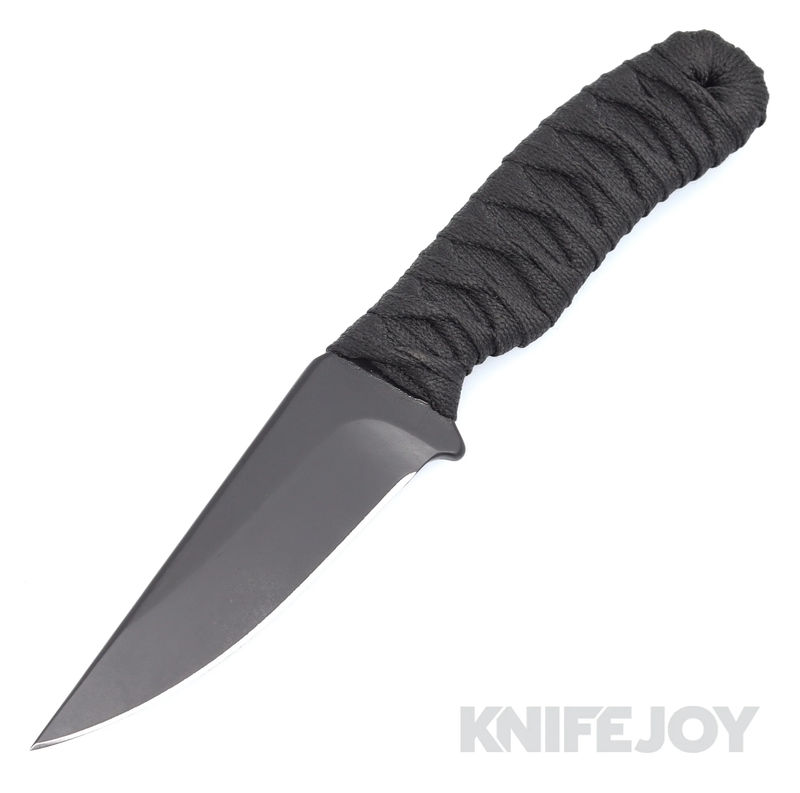 J.Watson Knives Kidon Blackout Fixed Blade Black Cerakote Blade with Black Cord Wrapped Handles