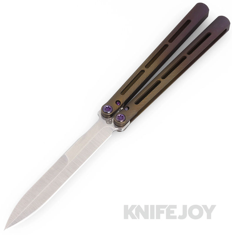 Medford Knives Viceroy Balisong Butterfly Knife S45VN Tumbled Dagger Blade with Violet Bronze Fade Handles/ Violet Hardware