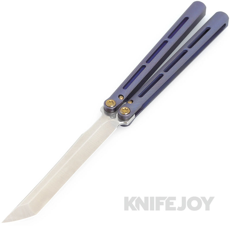 Medford Knives Viceroy Balisong Butterfly Knife S45VN Tumbled Tanto Blade with Blue Anodized Titanium Handles/ Bronze Hardware