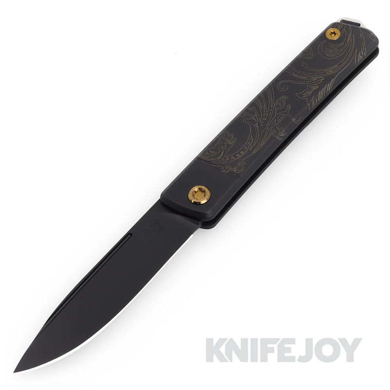 Medford Knives Gentleman Jack-2 S45VN DLC Drop Point Blade with Black/ Bronze Bolsters Filigree Handles/ Bronze Hardware and Clip