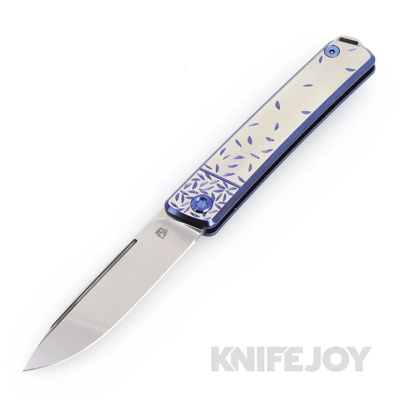 Medford Knives Gentleman Jack-2 S45VN Tumbled Drop Point Blade with Blue "Jasmine Fade" w/ Silver Flats Handles/ Blue Hardware and Clip