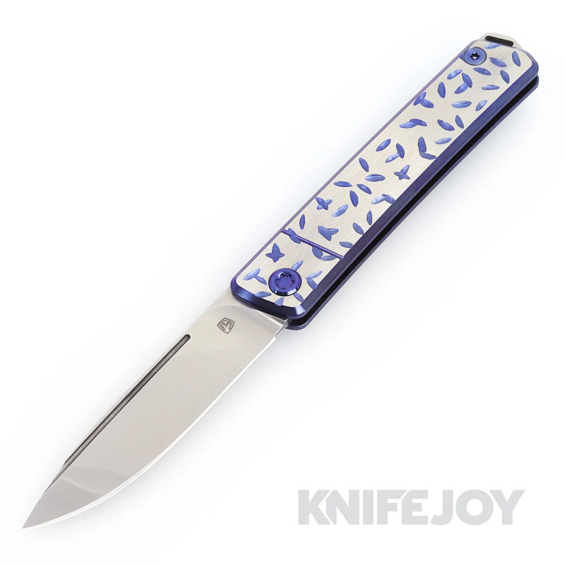 Medford Knives Gentleman Jack-2 S45VN Tumbled Drop Point Blade with Blue Jasmine Fade/ Silver Flats Handles/ Blue Hardware and Clip