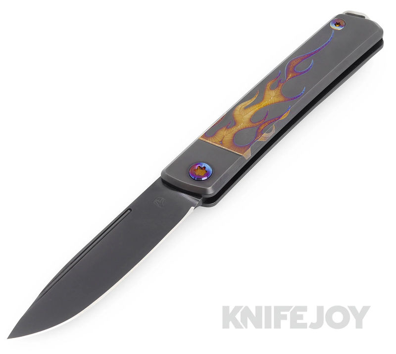 Medford Knives Gentleman Jack-2 S45VN DLC Drop Point Blade with DLC "Flames" Handles/ Flamed Hardware and Clip