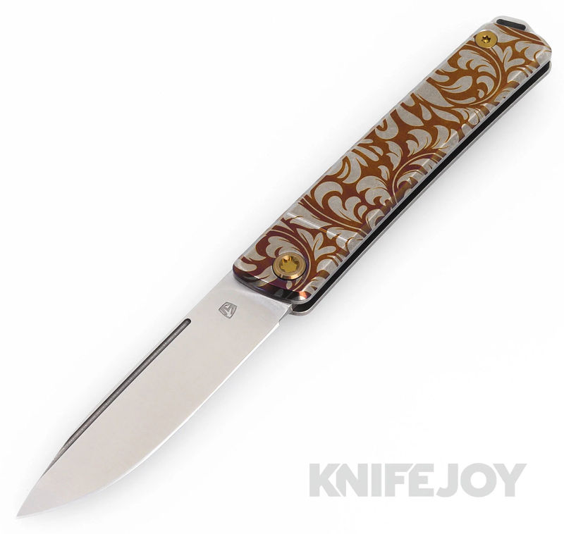 Medford Knives Gentleman Jack-2 S45VN Tumbled Drop Point Blade with Tumbled Bronze Filigree Handles/ Bronze Hardware and Clip