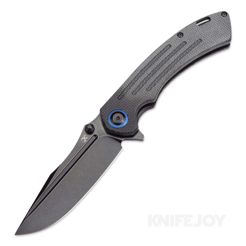 Kansept Knives T1032A2 Pretatout Framelock Flipper Black TiCn Coated Blade with Black Micarta Handles
