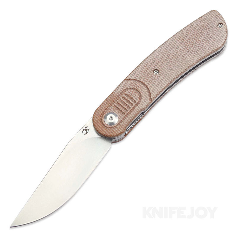 Kansept Knives T2025A6 Reverie Front Flipper Stonewashed Blade with Brown Micarta Handles