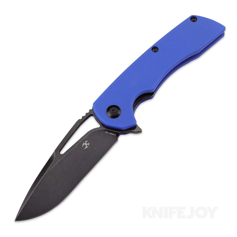 Kansept Knives T1001B2 Kyro Frame Lock Black Coated D2 Blade with Blue G10 Handles
