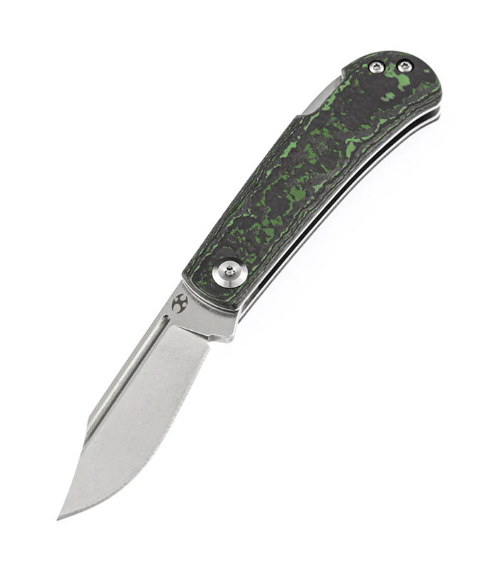 Kansept Knives K2026B4 Wedge Back Lock SlipJoint Stonewashed Blade with Green Jungle Wear Fat Carbon Handles(Nick Swan Design)