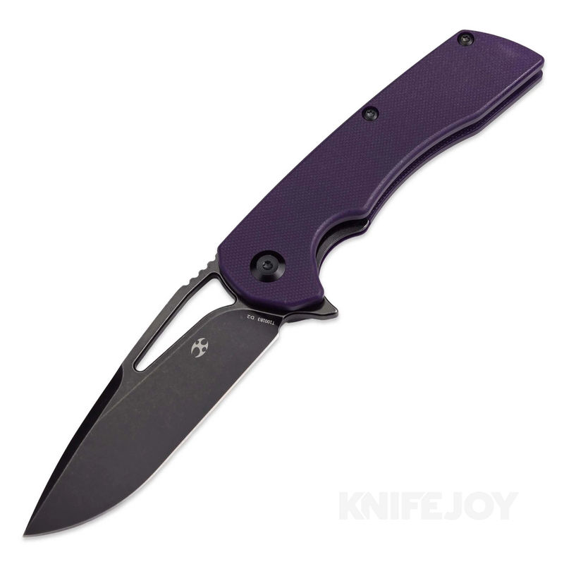 Kansept Knives T1001B3 Kyro Frame Lock Black Coated D2 Blade with Purple G10 Handles