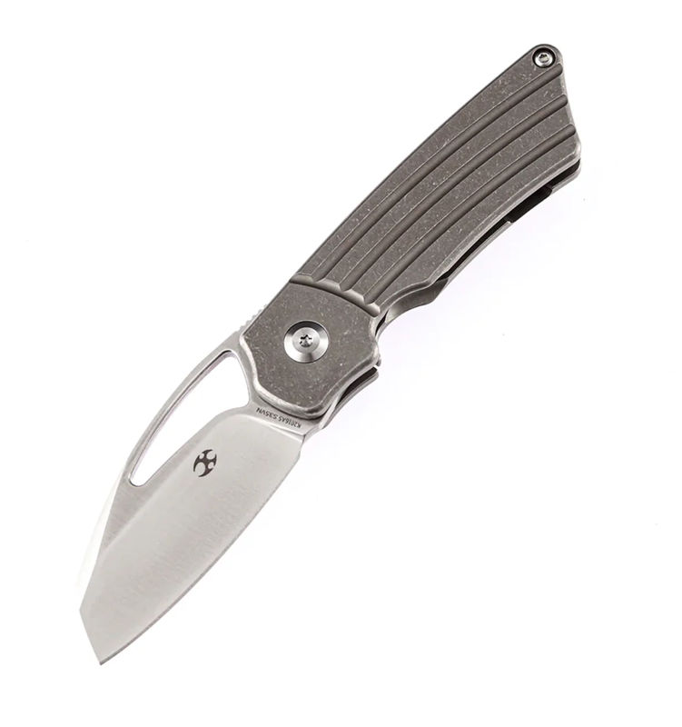 Kansept Knives K2016A5 Goblin Compact Folder Stonewashed Blade with Bronze Titanium Handles(Groove Marshall Noble Design)