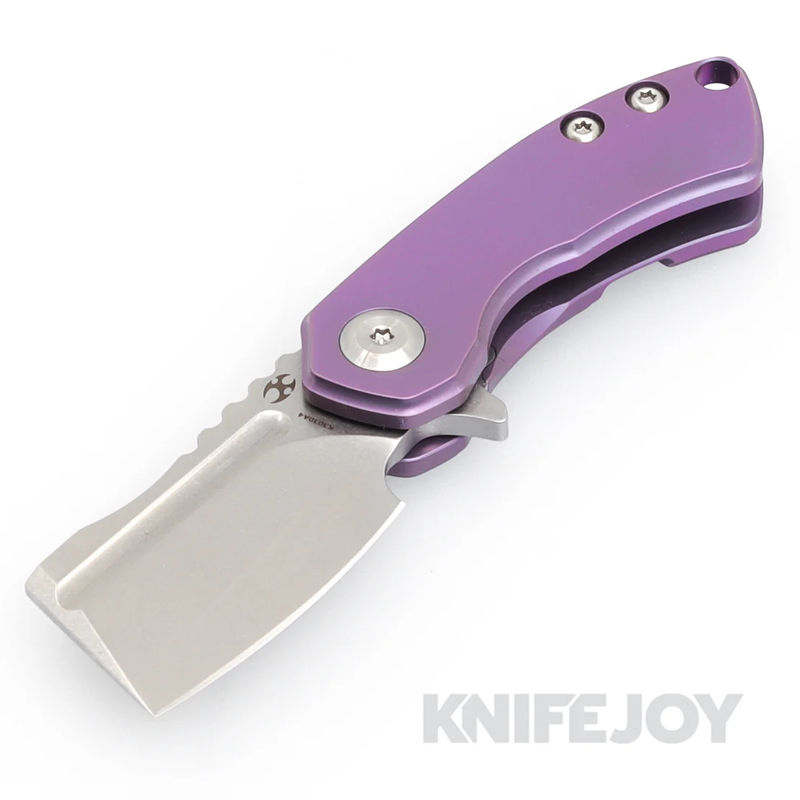 Kansept Knives K3030A4 Mini Korvid Liner Lock Stonewashed Blade with Purple Anodized Titanium Handles