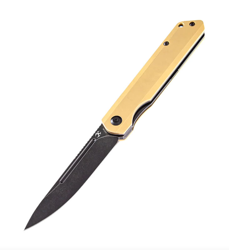 Kansept Knives K1012B1 Prickle Gentlemen Front Flipper Black TiCn Coated Blade with Brass Handles