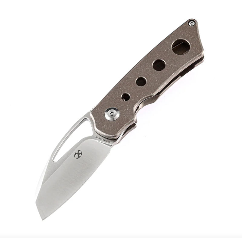 Kansept Knives K2016A6 Goblin Compact Folder Stonewashed Blade with Bronze Titanium Handles(Holes Marshall Noble Design)