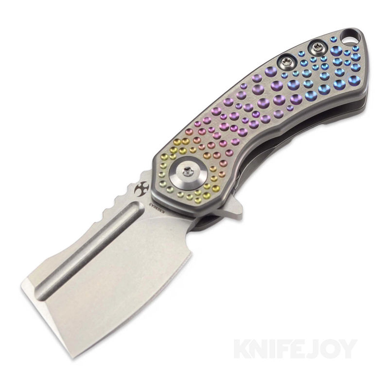 Kansept Knives K3030A5 Mini Korvid Liner Lock Stonewashed Blade with Gradient Anodized Titanium Handles