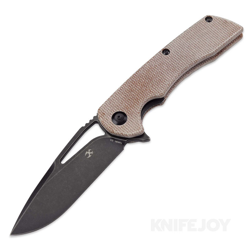 Kansept Knives T1001B1 Kyro Frame Lock Black Coated D2 Blade with Brown Micarta Handles