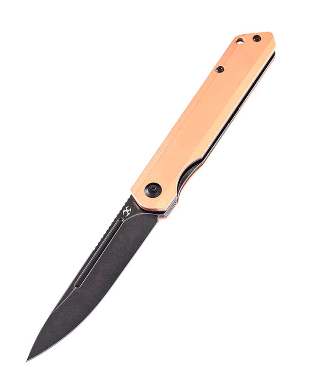 Kansept Knives K1012C1 Prickle Gentlemen Front Flipper Black TiCn Coated Blade with Red Copper Handles