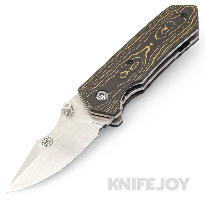 K.C. Gray Knives Custom Squeegee Magnacut Blade with Gold Camo Fat Carbon Scales