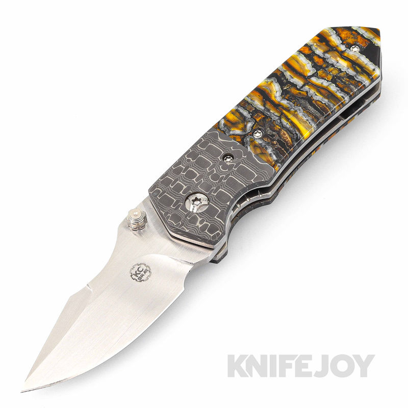 K.C. Gray Knives Custom Squeegee Magnacut Blade with Mammoth Tooth Scales/ Reptilian Damascus Bolsters