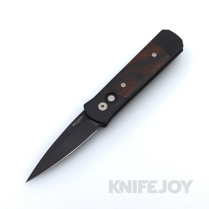 Pro-tech Knives 707-C GODSON Knife with DLC Blade and Black Aluminum Handle with Cocobolo Inlays