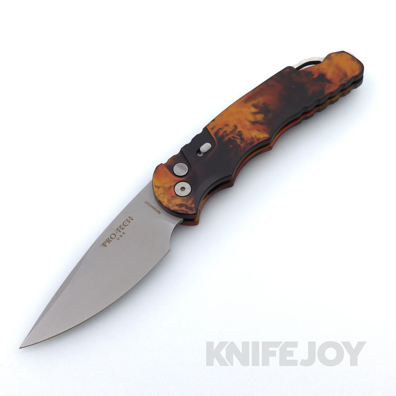 Pro-tech Knives T4101-DF Tactical Response 4 with Stonewash Magnacut Blade and Del Fuego Anodized Handle / Black Lip Pearl Button / Satin Hardware / Black Clip