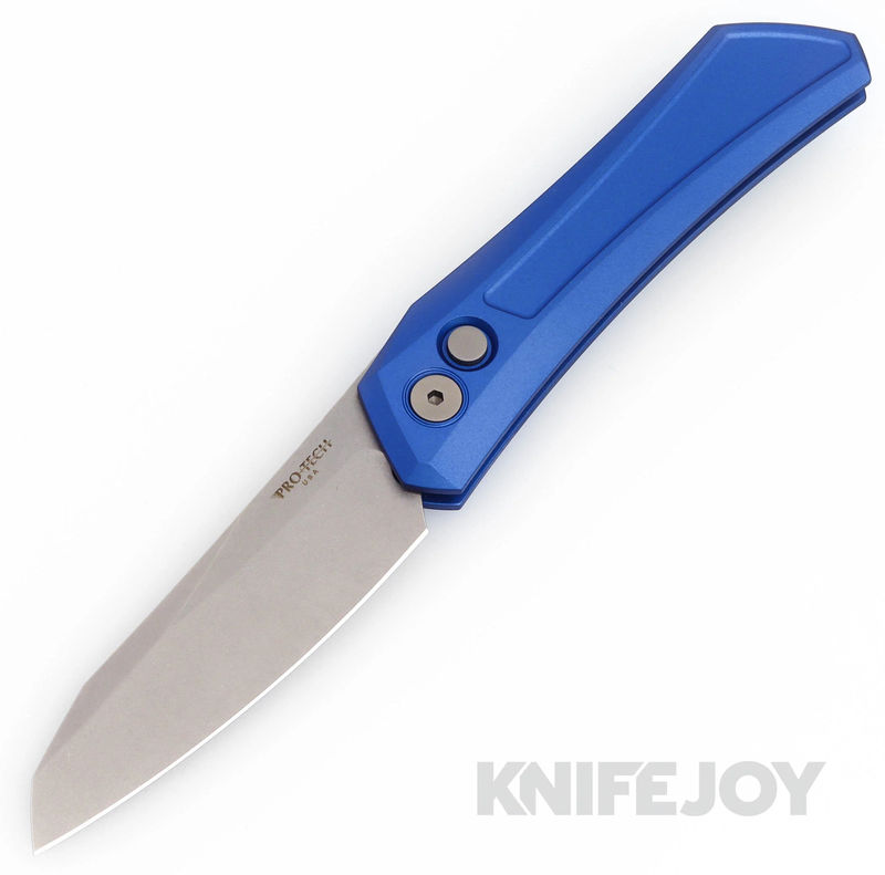 Pro-tech Knives PT-DS101-BLUE Auto Sinkevich Design Oligarch Auto Stonewash Magnacut Blade with Solid Blue Aluminum Handles\