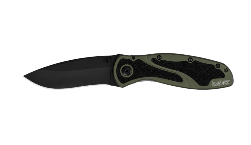 Kershaw 1670OLBLK Ken Onion Blur Assisted Flipper with Blackwash Blade and Olive Trac-Tec Inserted Handle