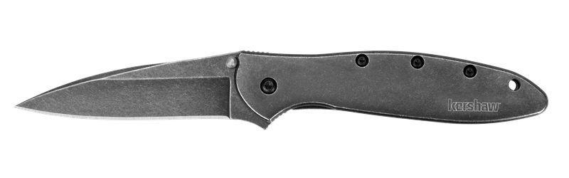 Kershaw 1660BLKW Leek Assissted Flipper Knife Stainless Steel Blackwash Blade with Stainless Steel Blackwash Handles