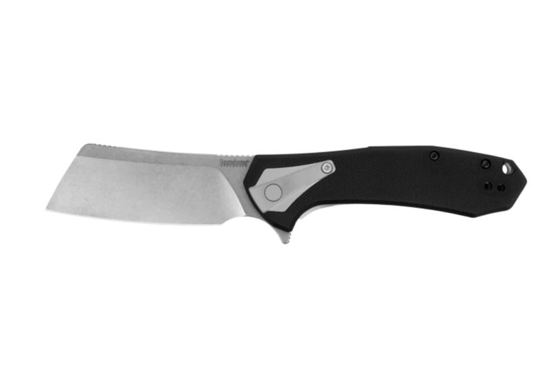 Kershaw 3455 Bracket Assisted Flipper Knife Stonewashed Cleaver Blade Black G10 and Stainless Steel Handle