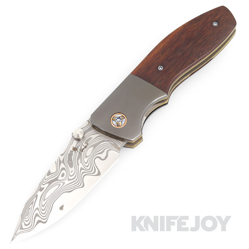 Kirby Lambert Custom Knives Ghost Folder Damacore Blade with Cross Cut Vintage Linen Micarta Handles/ Zirc Bolster and Clip/ Copper Collars