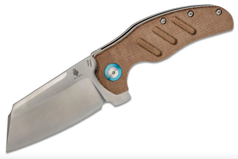 Kizer V5488C4 Kizer C01c(XL)  Sheepdog XL Flipper Knife 154CM Satin Blade Brown Micarta Handles