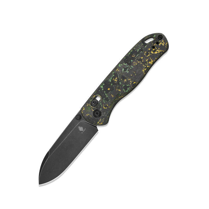 Kizer Ki3619A1 AZO Drop Bear Folding Knife CPM-20CV Black Stonewashed Drop Point Blade with Toxic Storm FatCarbon Handles