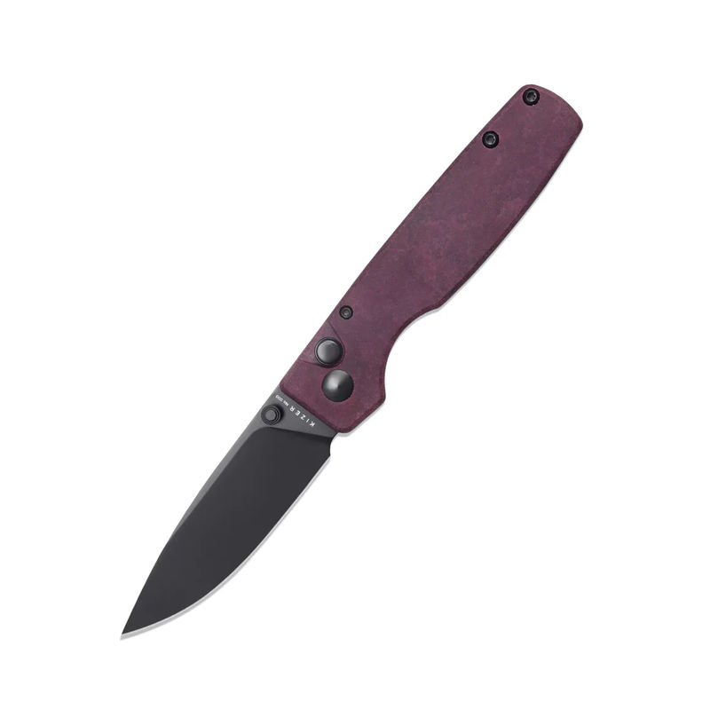 Kizer Original V3605C3 Button Lock Knife Black 154CM Blade with Red Richlite Handles