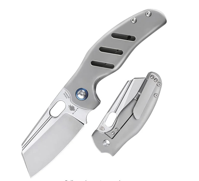 Kizer Ki4488A4 C01C Sheepdog Stonewash Blade with Frame Lock Titanium Handles