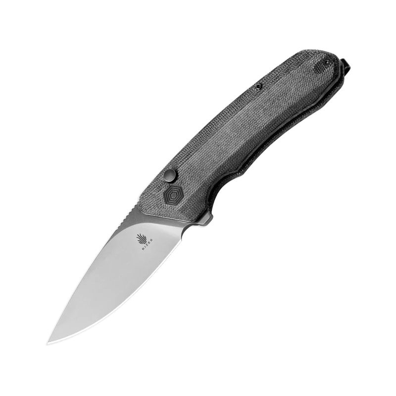 Kizer V3602C1 Vanguard Invictus Button Lock Flipper Stonewashed Blade with Black Micarta Handles