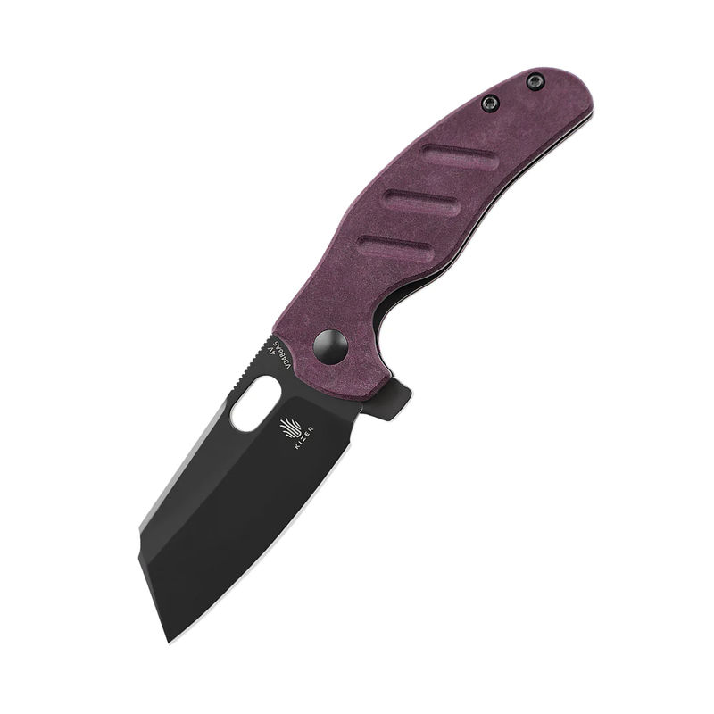 Kizer V3488A5 Vanguard Mini Sheepdog C01C Black Stonewash Blade with Red Richlite Handles