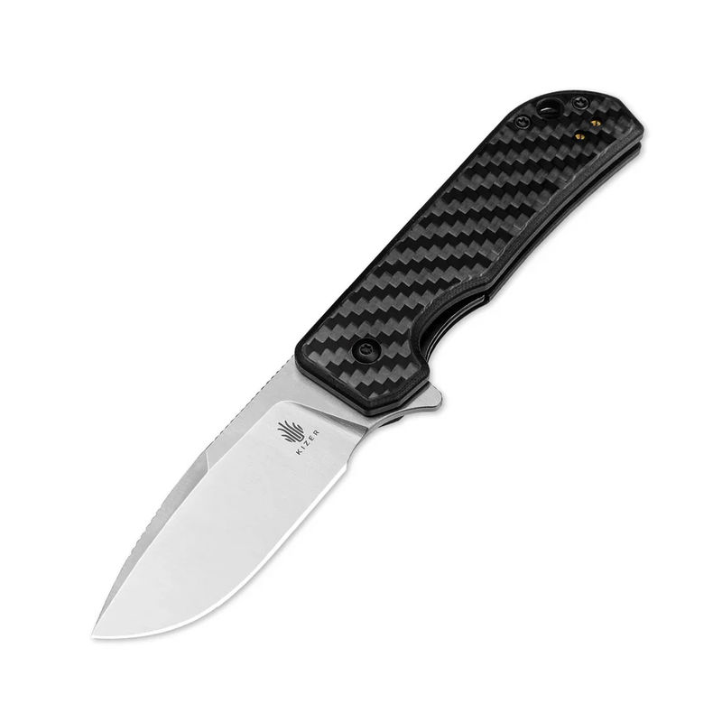 Kizer V3011C1 Vanguard Nice Guy Flipper Knife Satin Blade with Carbon Fiber G10 Handles
