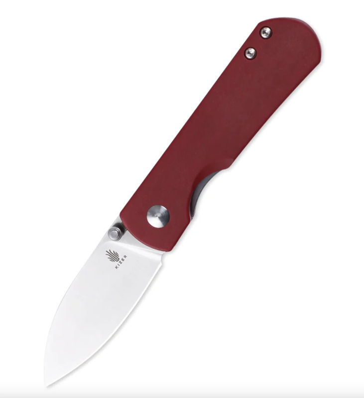Kizer Ki3525S1 Yorkie Flipper Satin M390 Blade with Red Micarta Handles