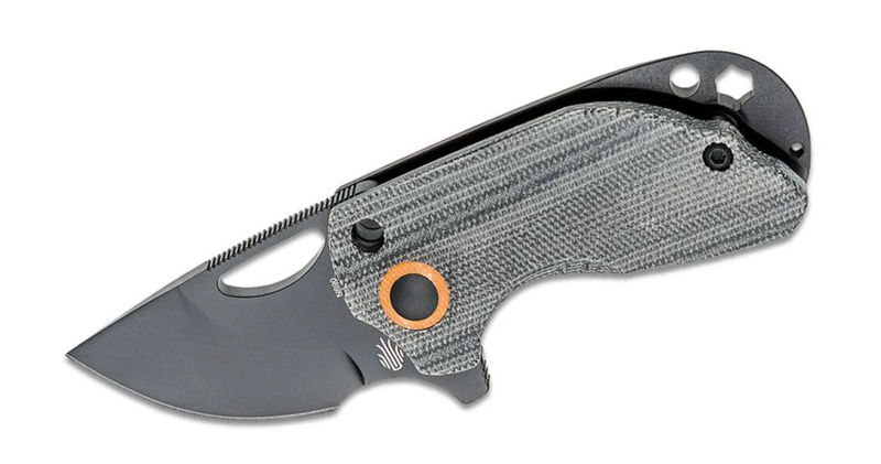 Kizer V2561N2 Vanguard Catshark Detent Lock Front Flipper Knife Black Drop Point Blade Black Micarta and Titanium Handles