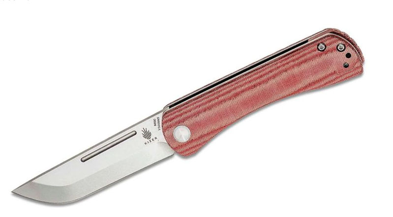 Kizer V3009N5 Vanguard Rolf Helbig Pinch Folder SWBlade Red Linen Micarta Handles