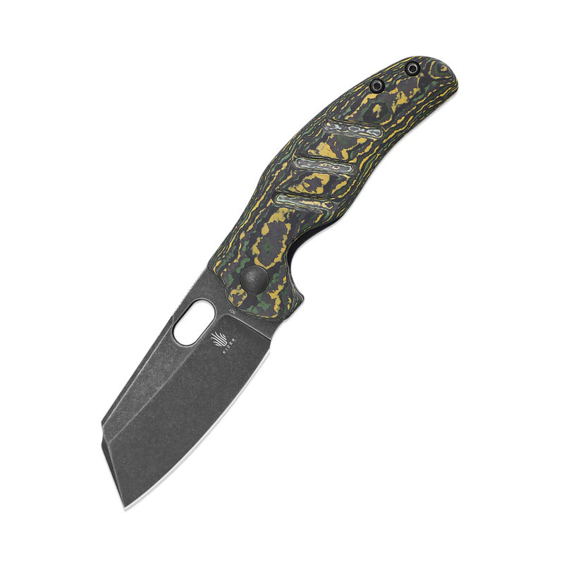 Kizer Ki3488A7 C101C Mini Sheepdog CPM 20CV Black Stonewash Blade with Fat Carbon Handles