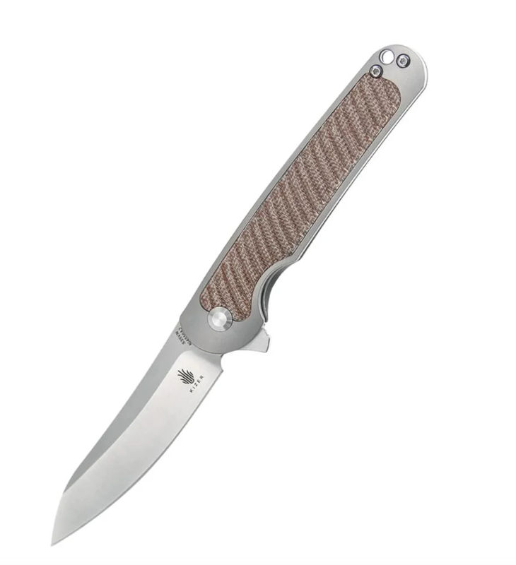 Kizer Ki4556A3 Carlos Elstner Clutch Flipper Two-Tone Sheepsfoot Blade Titanium Handles with Natural Micarta Inlays