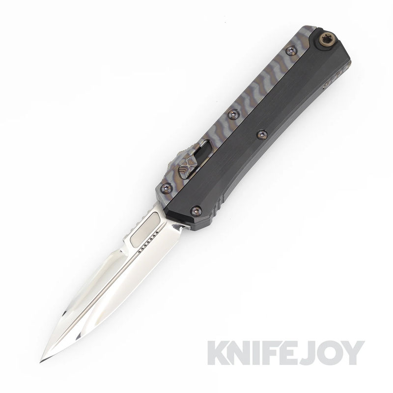 Marfione Custom Knives Glykon M390 Mirror Polished Blade with Hefted Black Aircraft Alloy/ Flamed Titanium Accents and Hardware